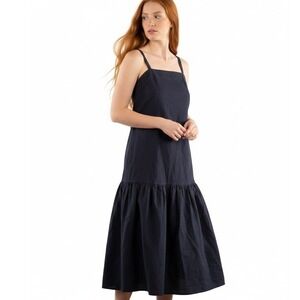 Everlane Dress Womens 2 Black Midi Tie Back Minimalist Casual Clean Pina Capsule